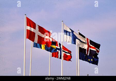 RECORD DATE NOT STATED Copenhagen, Denmark /File images-nordic countries flags Sweden Denmark Iceland Finland and Faroe island and norway and eu flag. Photo.Francis Joseph Dean/Dean Pictures Stock Photo
