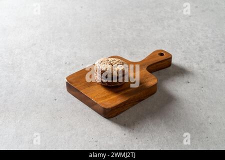 Chocolate dacquoise, chocolate, dacquoise, cheese, walnuts, salt, salt, caramel, snacks Stock Photo