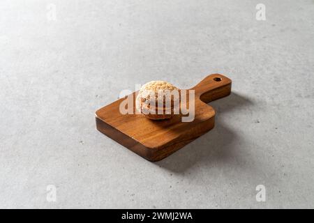 Chocolate dacquoise, chocolate, dacquoise, cheese, walnuts, salt, salt, caramel, snacks Stock Photo