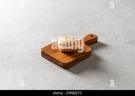 Chocolate dacquoise, chocolate, dacquoise, cheese, walnuts, salt, salt, caramel, snacks Stock Photo