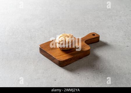 Chocolate dacquoise, chocolate, dacquoise, cheese, walnuts, salt, salt, caramel, snacks Stock Photo