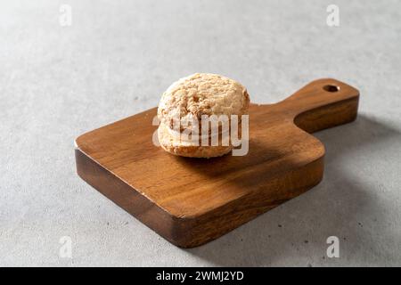 Chocolate dacquoise, chocolate, dacquoise, cheese, walnuts, salt, salt, caramel, snacks Stock Photo