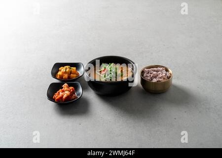 Korean food dish Pungcheon Fresh Water Eel Grilled Eel Soup Eel Seasoned Seaweed Jjolmyeon Stock Photo