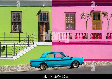 Vintage car in the historic Bo-Kaap neighbourhood, Cape Town, South Africa. Stock Photo