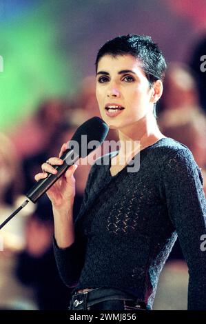 Milan Italy 12/05/1998: Giorgia, Italian singer, during the television show “Super 1998” Stock Photo