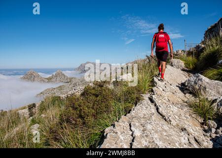 hiker on the way to Es Binis, Mallorca, Balearic Islands, Spain Stock Photo