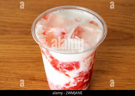 Strawberry latte, Jolly Pong shake, scones, cookies, coffee Stock Photo