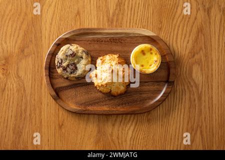 Strawberry latte, Jolly Pong shake, scones, cookies, coffee Stock Photo