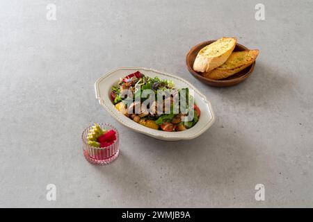 Mushroom salad, garlic bread, Korean food dish Stock Photo - Alamy