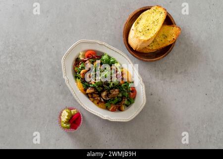 Mushroom salad, garlic bread, Korean food dish Stock Photo - Alamy