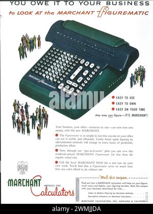 1950s Marchant Figurematic mechanical calculator print ad Stock Photo