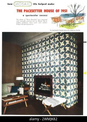 1951 Mosaic Tile Ad with Pacesetter House New York Stock Photo