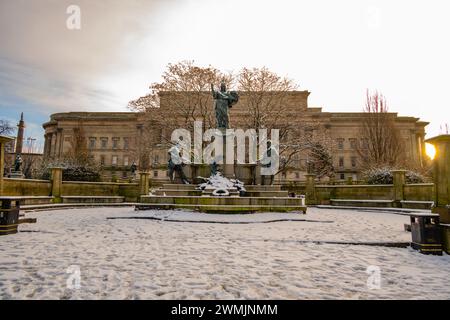 St JohnÕs Garden and St Georges hall Liverpool in snow Stock Photo