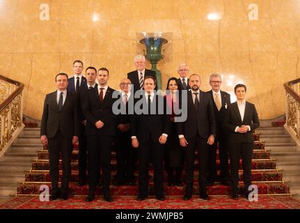 (Front row left to right) Albin Kurti Prime Minister of Kosovo, Milojko Spajic Prime Minister of Montenegro, Tom Tugendhat Security Minister, Fatmir Bytyqi Deputy Prime Minister in Charge of Economic Affairs Republic of North Macedonia and Ana Brnabic Prime Minister of Serbia. (Middle row left to right) Vedran Lakic Minister of Energy Mining and Industry of the Federation of Bosnia and Herzegovina, Lord Peach, Belinda Balluku Deputy Prime Minister of Albania and Osman Topcagic Ambassador of Bosnia and Herzegovina to the UK. (Back row left to right) Andrew Bowie Minister for Nuclear and Renewab Stock Photo