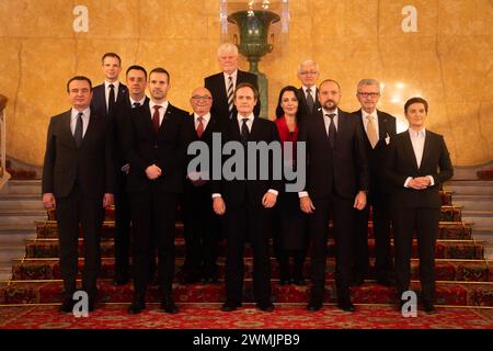 (Front row left to right) Albin Kurti Prime Minister of Kosovo, Milojko Spajic Prime Minister of Montenegro, Tom Tugendhat Security Minister, Fatmir Bytyqi Deputy Prime Minister in Charge of Economic Affairs Republic of North Macedonia and Ana Brnabic Prime Minister of Serbia. (Middle row left to right) Vedran Lakic Minister of Energy Mining and Industry of the Federation of Bosnia and Herzegovina, Lord Peach, Belinda Balluku Deputy Prime Minister of Albania and Osman Topcagic Ambassador of Bosnia and Herzegovina to the UK. (Back row left to right) Andrew Bowie Minister for Nuclear and Renewab Stock Photo