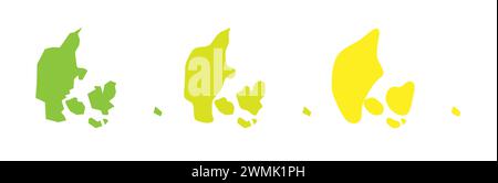 Denmark country black outline and colored country silhouettes in three different levels of smoothness. Simplified maps. Vector icons isolated on white background. Stock Vector