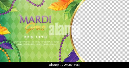 gradient mardi gras horizontal banner template design vector illustration Stock Vector