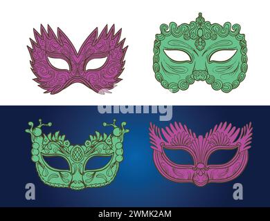 hand drawn venice carnival masks collectins design vector illustration Stock Vector