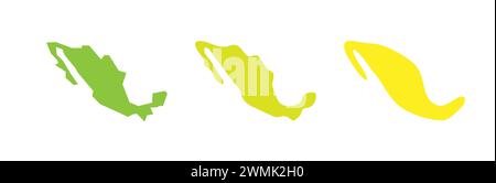 Mexico country black outline and colored country silhouettes in three different levels of smoothness. Simplified maps. Vector icons isolated on white background. Stock Vector