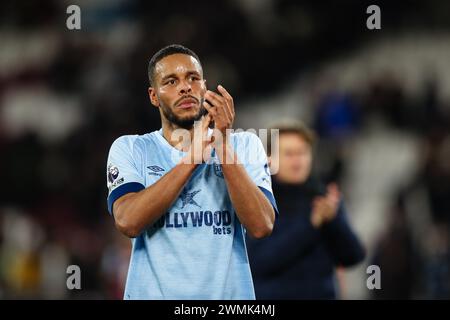 LONDON, UK - 26th Feb 2024:  Zanka of Brentford applauds the fans after the Premier League match between West Ham United and Brentford FC at London Stadium  (Credit: Craig Mercer/ Alamy Live News) Stock Photo