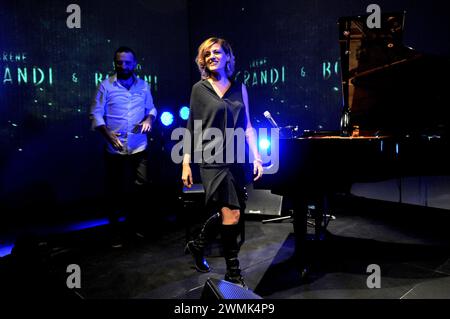 Milan Italy 22/10/2012: Irene Grandi ,Italian singer, and the jazz pianist Stefano Bollani during the presentation of the new cover album 'Irene Grandi & Stefano Bollani' Stock Photo