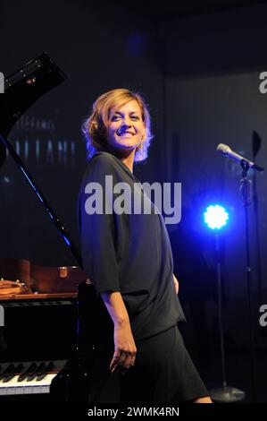 Milan Italy 22/10/2012: Irene Grandi ,Italian singer, and the jazz pianist Stefano Bollani during the presentation of the new cover album 'Irene Grandi & Stefano Bollani' Stock Photo