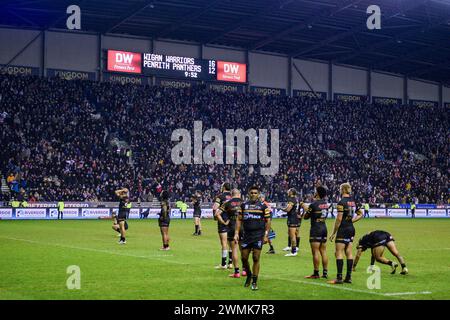 Wigan, England - 24th February 2024 -  Penrith Panthers watch screen for no try decision. Rugby League Betfred World Club Challenge, Wigan Warriors vs Penrith Panthers at DW Stadium, Wigan, UK  Dean Williams Stock Photo