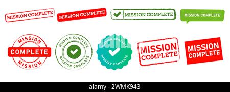 mission complete stamp seal emblem and speech bubble sign success done accomplish Stock Vector