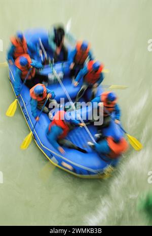 Raft trip down the rapids of the Kicking Horse River in Yoho National Park; British Columbia, Canada Stock Photo