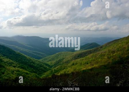 Stunning mountain vista, viewed from the ranger stations at Craggy Pinnacle in the Blue Ridge Mountains along the Blue Ridge Parkway Stock Photo