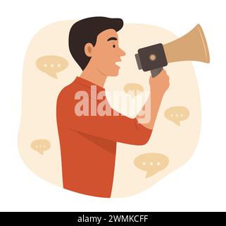 Man Using Megaphone for Communication Concept Illustration Stock Vector