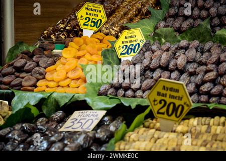 Dried fruits and nuts for sale at the Spice Market; Fatih, Istanbul, Turkey Stock Photo