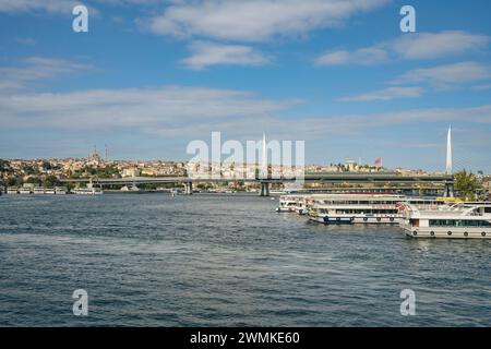 River cruise boat on the Bosphorus in Istanbul; Istanbul, Turkey Stock Photo