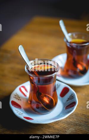 Traditional Turkish tea; Istanbul, Turkey Stock Photo