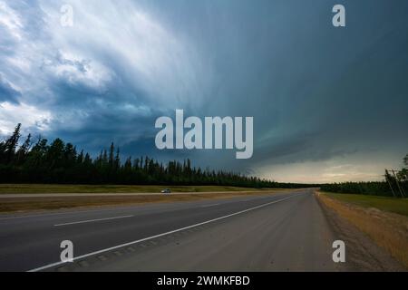 Stormy skies over the rural areas of Alberta. This is a maturing supercell storm; Grande Prairie, Alberta, Canada Stock Photo