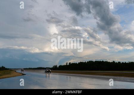 Stormy skies over the rural areas of Alberta. Clearing skies are appearing after the storm has passed; Grande Prairie, Alberta, Canada Stock Photo