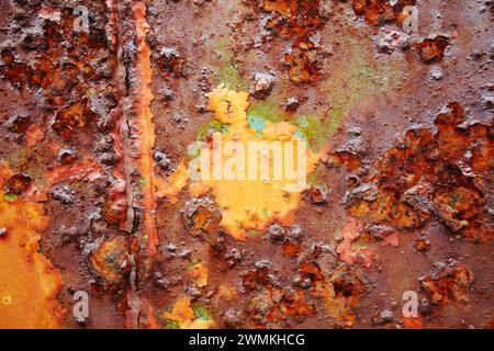 Close-up detail of the surface of rusting machinery; Arnastapi, Snaefellsnes peninsula, Iceland Stock Photo