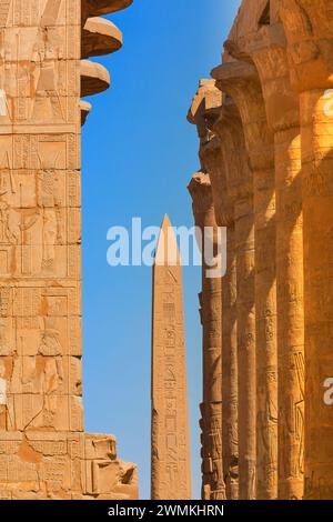 Ancient obelisk pillar inside the Karnak temple in Luxor, Egypt; Luxor, Egypt Stock Photo