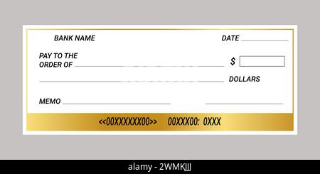 Blank money check, blank bank check template. Bank checkbook background. Stock Vector