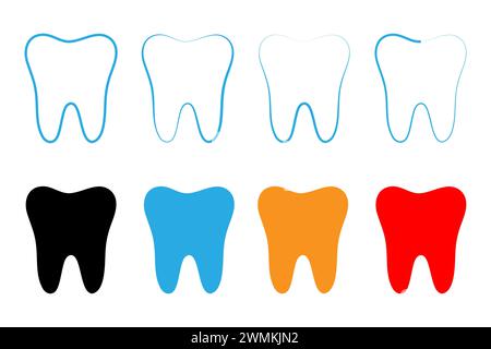 Collection of teeth icons in flat and line art style vectors. Stock Vector