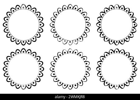 Hand drawn doodle circle scalloped frame ellipse shape. Stock Vector