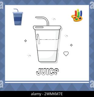 Juice glass sketch, colouring page illustration for kids Stock Vector