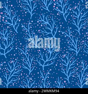 Seamless pattern with cute doodle floral elements. Hand drawn ornament with plants and flowers. Vector illustration. Stock Vector