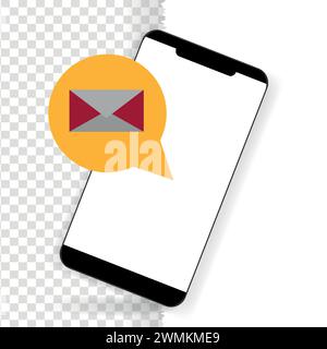 Mobile mock-up new message notification concept on smartphone, new email pop up. incoming, mail, post, letter symbol, sign flat vector illustration Stock Vector