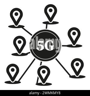 5G network global coverage. Location pins connectivity. Fast, advanced technology. Vector illustration. EPS 10. Stock Vector