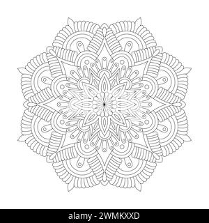 Luminous Whirlwind Mandala Coloring Book Page for kdp Book Interior. Peaceful Petals, Ability to Relax, Brain Experiences, Harmonious Haven, Peaceful Stock Vector