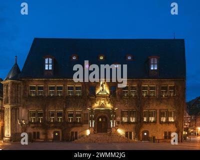 Traditional half-timbered german houses and church in Quedlinburg, Germany. Old city of Quedlinburg, Saxony Anhalt, Germany Stock Photo