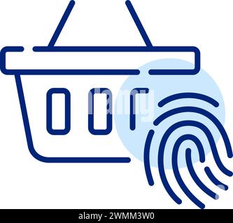 Shopping basket and fingerprint. E-commerce biometric authentication. Pixel perfect, editable stroke icon Stock Vector