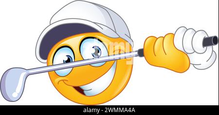 Golf player emoji emoticon with club taking a shot Stock Vector