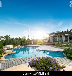 Beautiful outdoor swimming pool in hotel Stock Photo